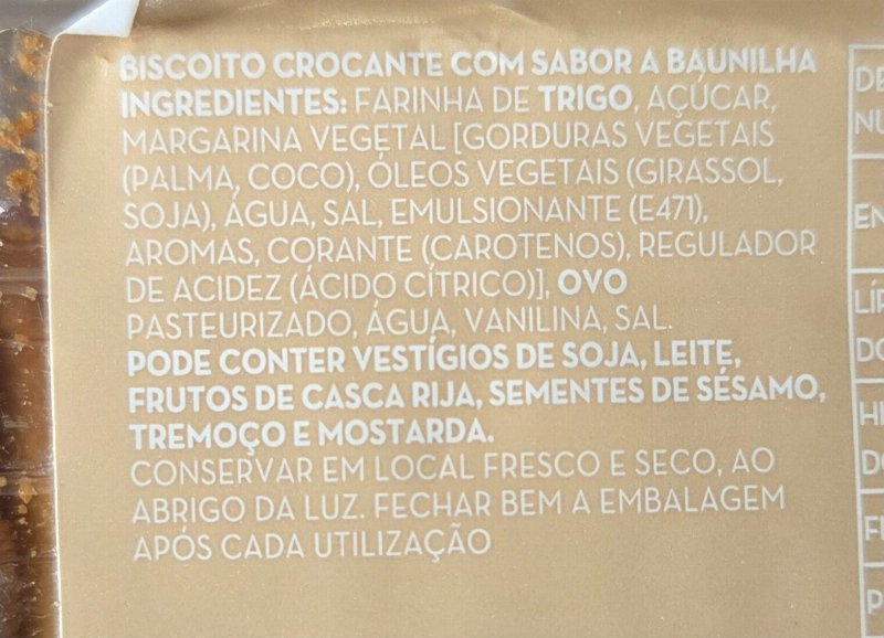 Foto da lista de ingredientes