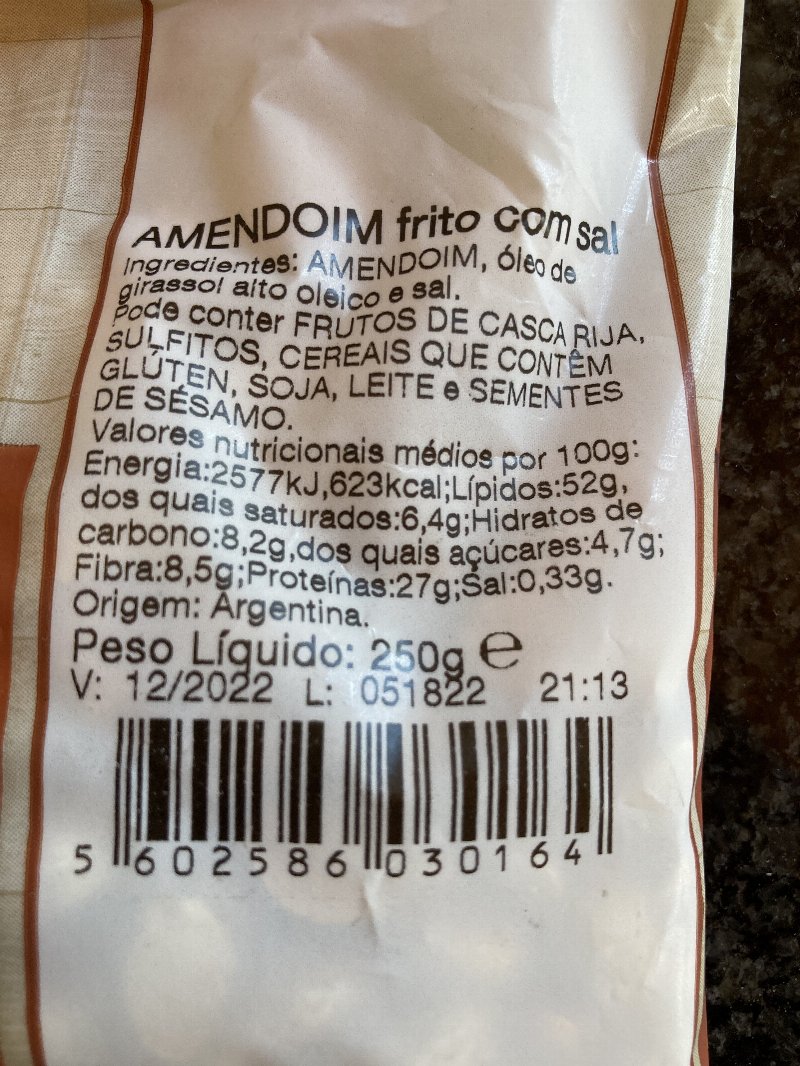 Foto da tabela nutricional