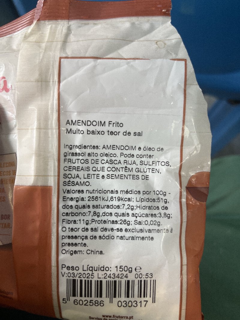 Foto da lista de ingredientes