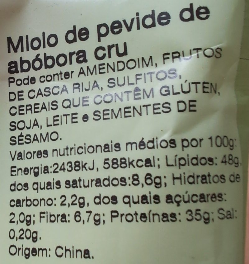 Foto da lista de ingredientes