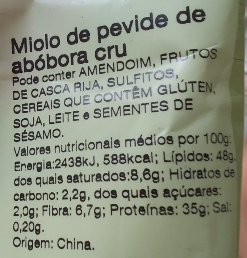Foto da tabela nutricional