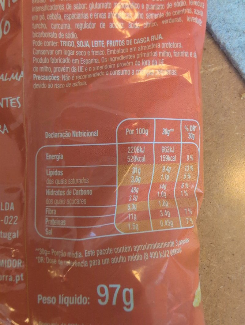 Foto da tabela nutricional