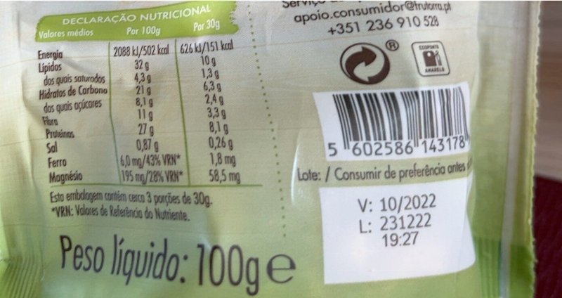 Foto da tabela nutricional