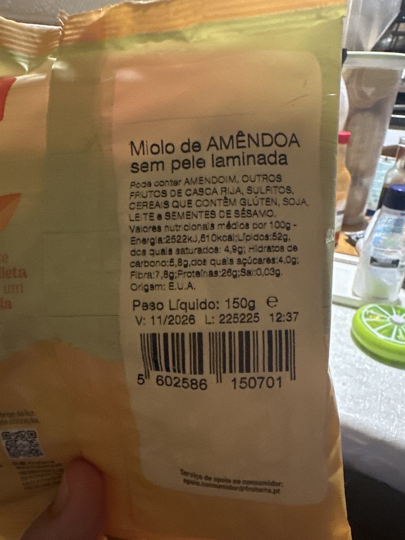 Foto da lista de ingredientes