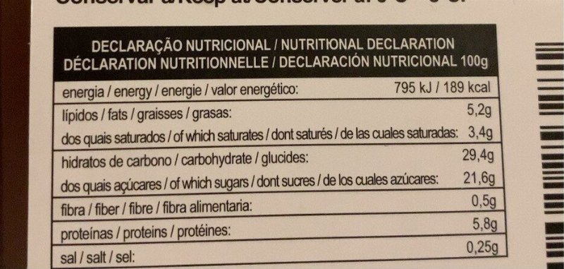 Foto da tabela nutricional