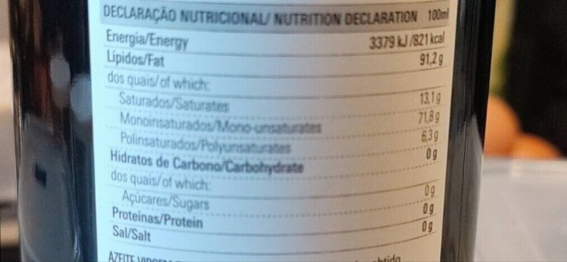Foto da tabela nutricional