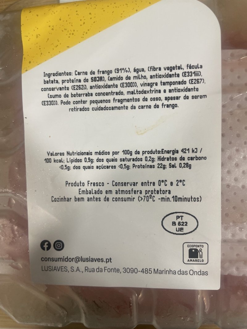 Foto da tabela nutricional