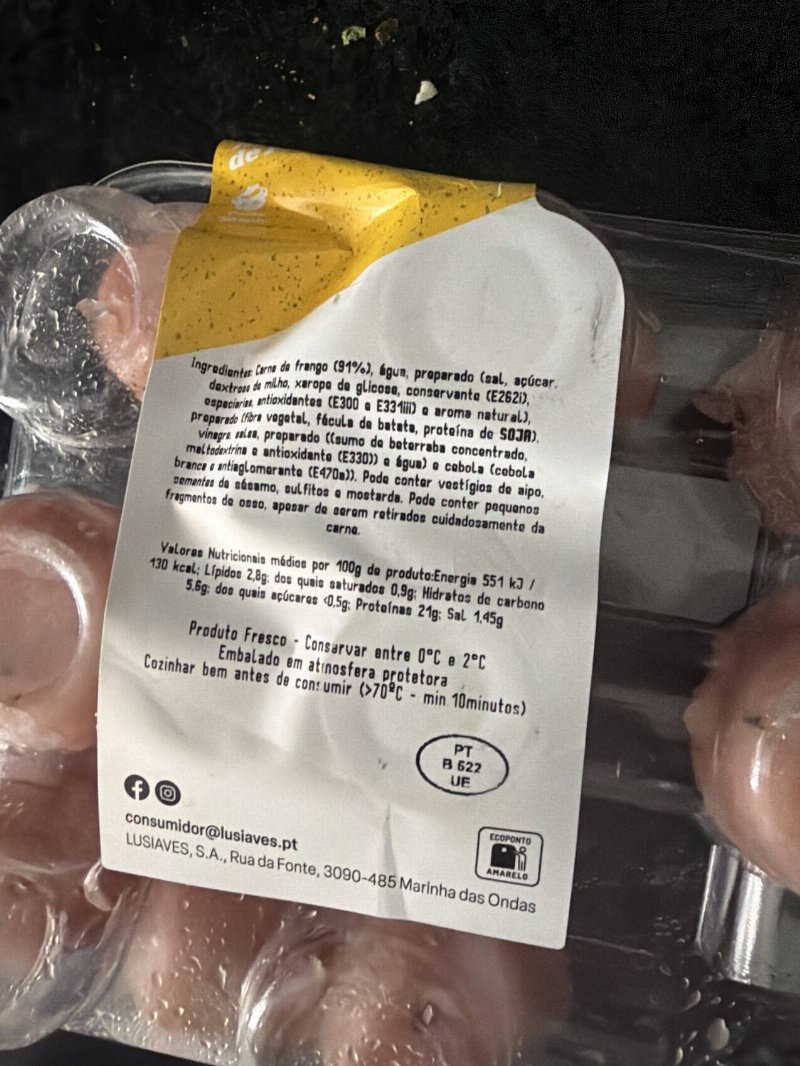 Foto da tabela nutricional