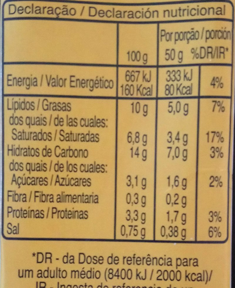 Foto da tabela nutricional