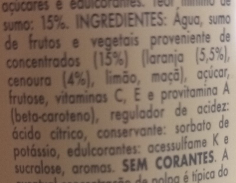 Foto da lista de ingredientes