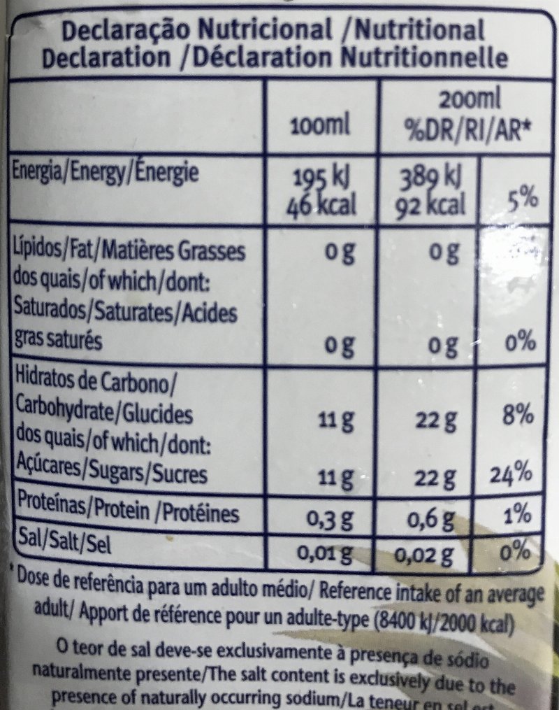 Foto da tabela nutricional