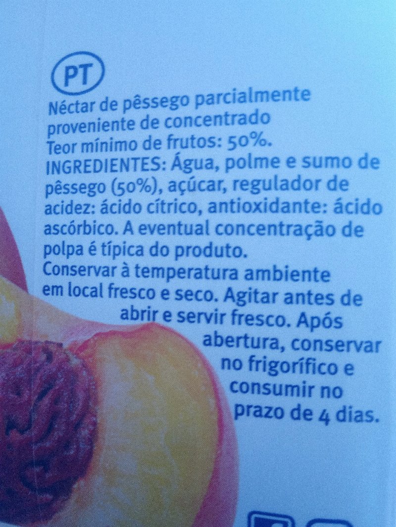 Foto da lista de ingredientes