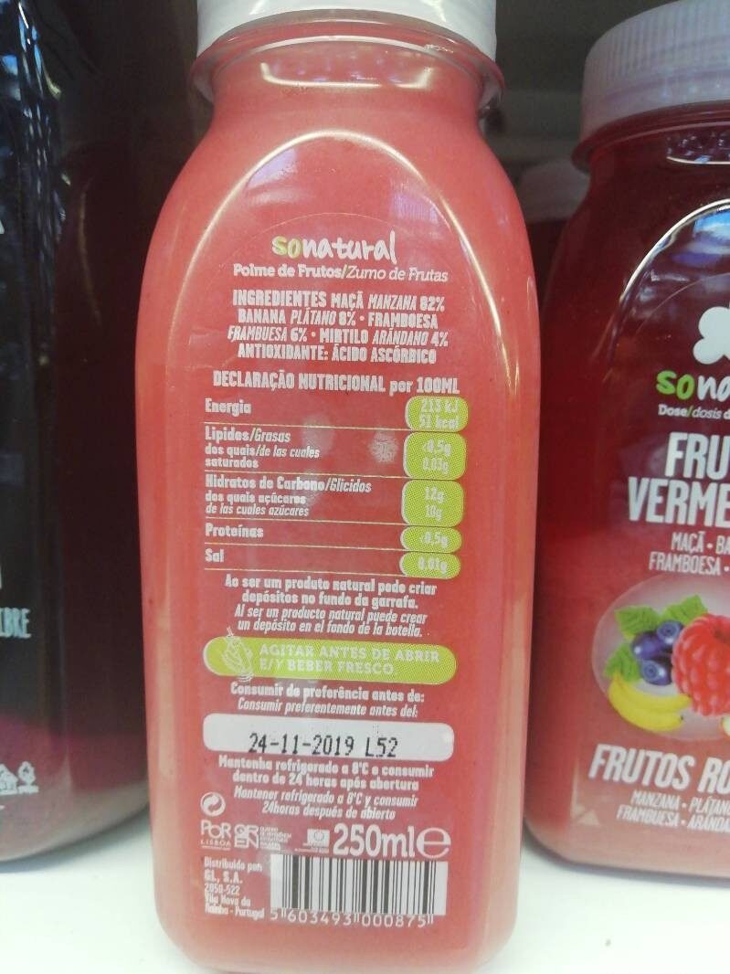 Foto da tabela nutricional