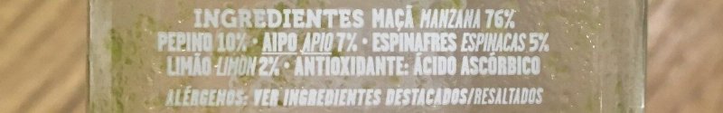 Foto da lista de ingredientes