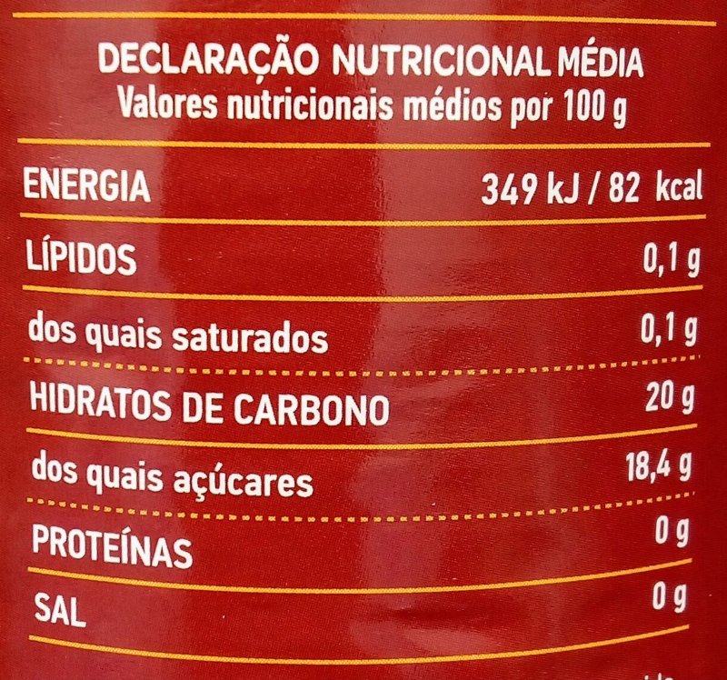 Foto da tabela nutricional