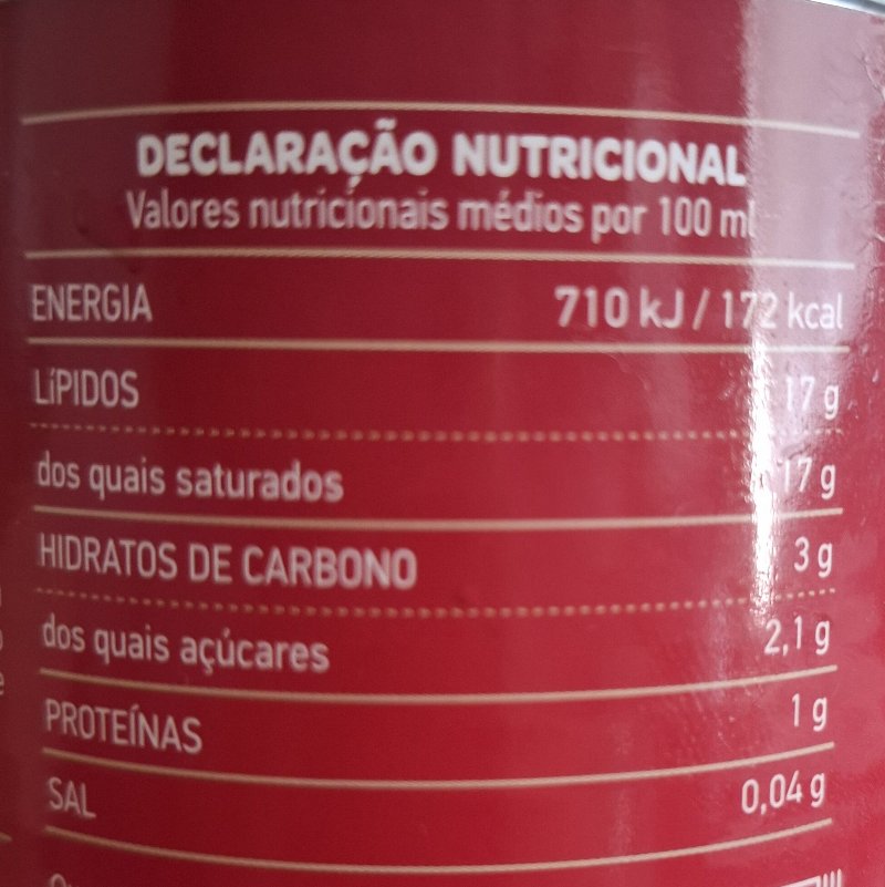 Foto da tabela nutricional