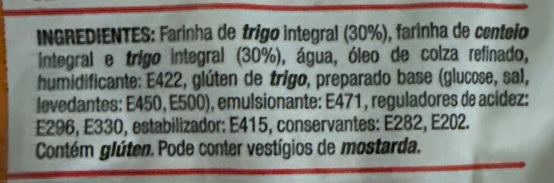 Foto da lista de ingredientes
