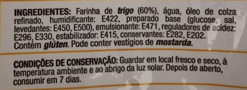 Foto da lista de ingredientes