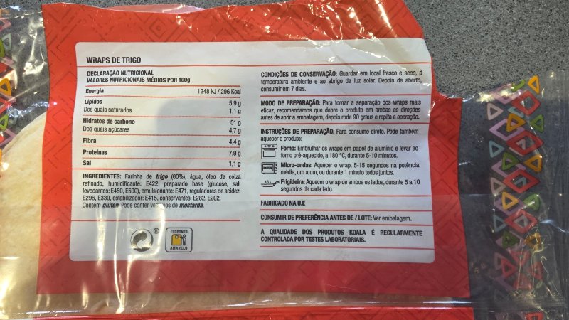 Foto da lista de ingredientes