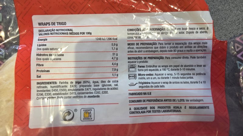 Foto da tabela nutricional