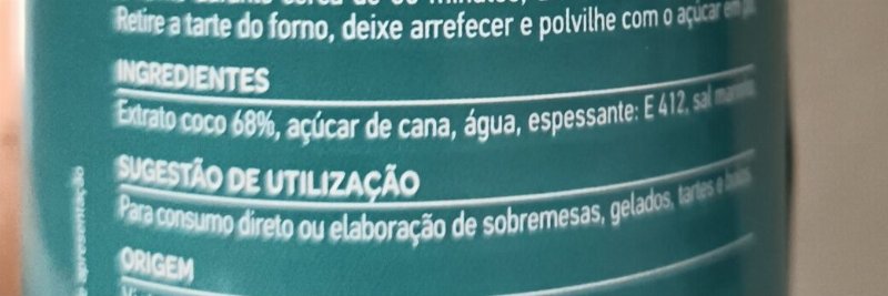 Foto da lista de ingredientes