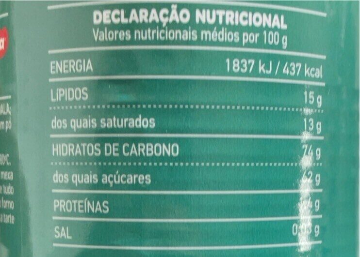 Foto da tabela nutricional