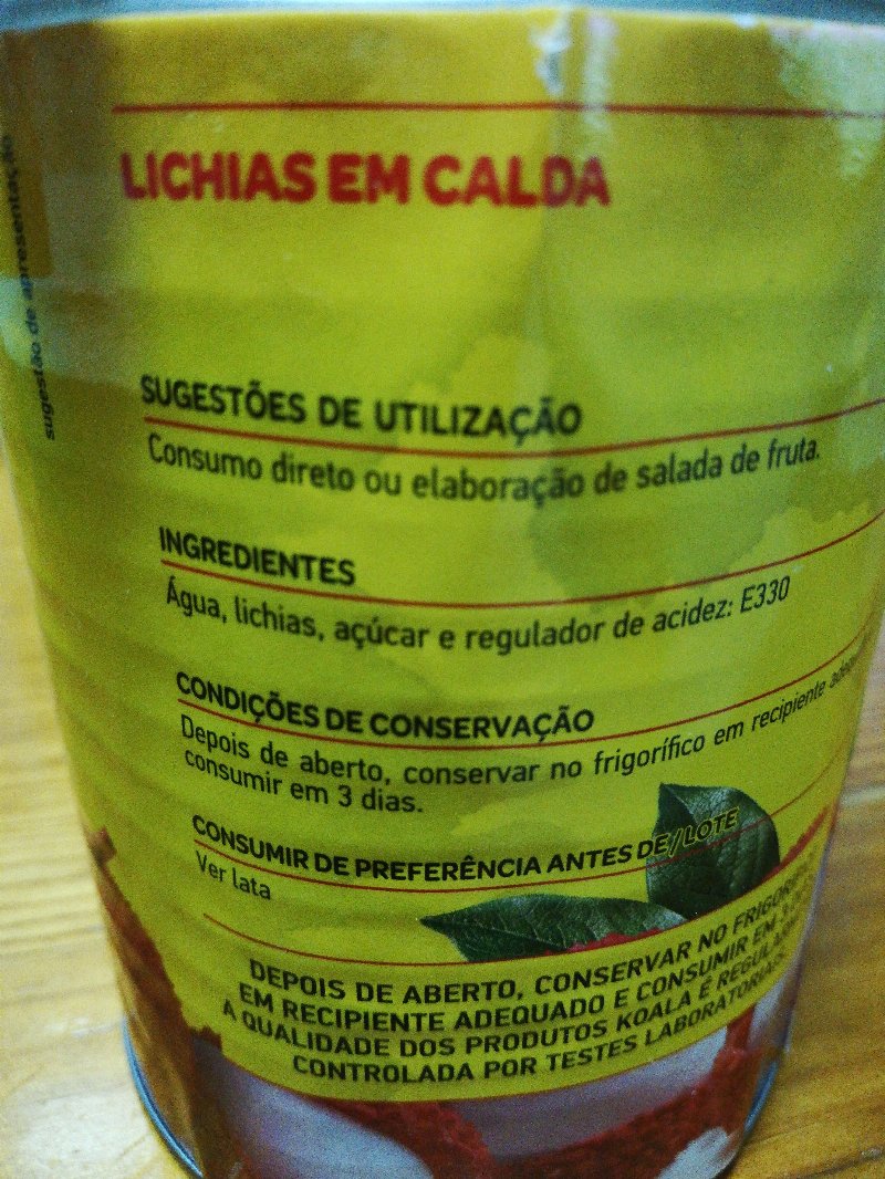Foto da lista de ingredientes