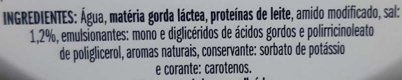 Foto da lista de ingredientes