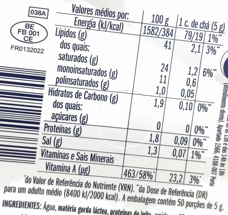 Foto da tabela nutricional