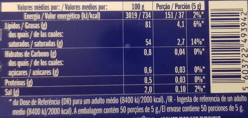Foto da tabela nutricional