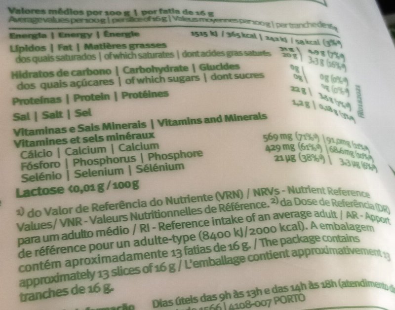 Foto da tabela nutricional