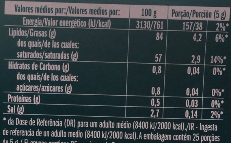 Foto da tabela nutricional
