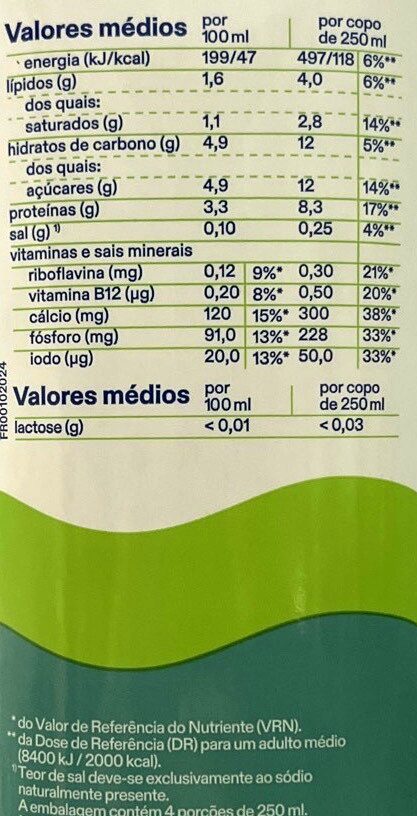 Foto da tabela nutricional