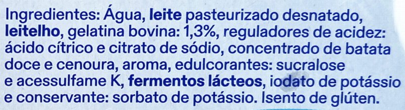 Foto da lista de ingredientes