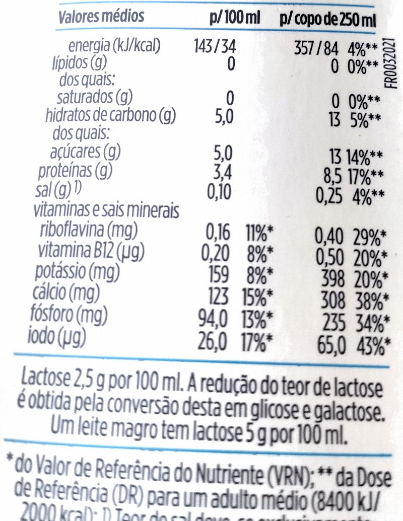 Foto da tabela nutricional