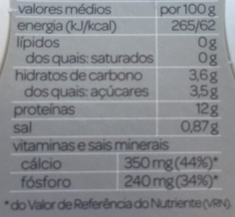 Foto da tabela nutricional