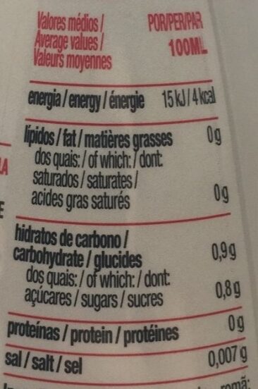 Foto da tabela nutricional