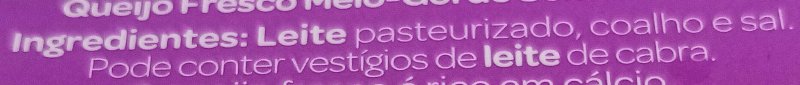Foto da lista de ingredientes