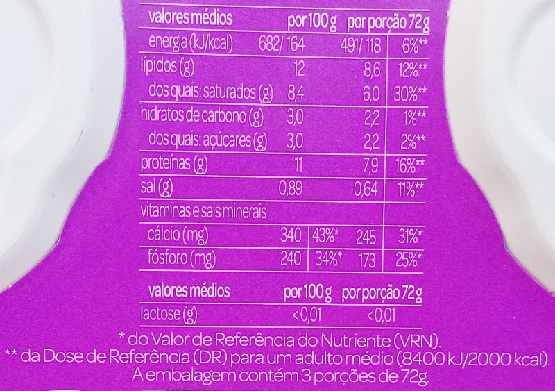 Foto da tabela nutricional