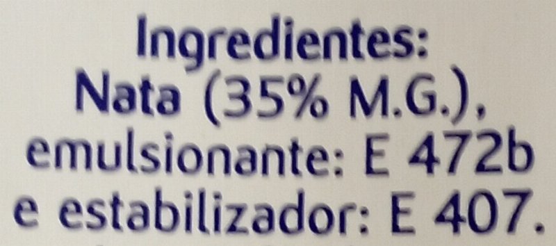 Foto da lista de ingredientes