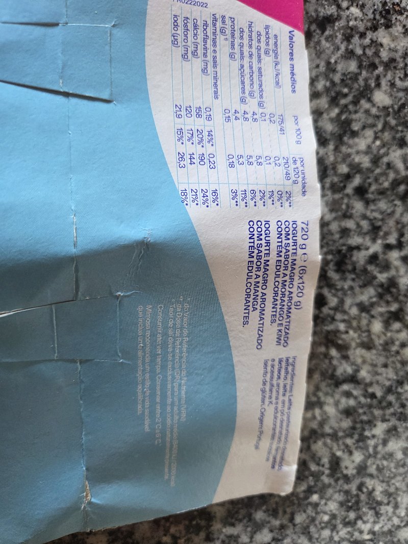 Foto da lista de ingredientes