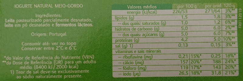 Foto da tabela nutricional