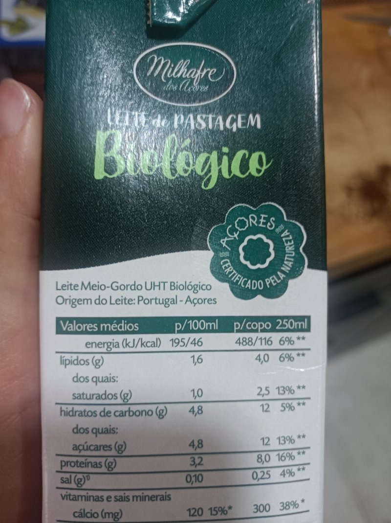 Foto da lista de ingredientes