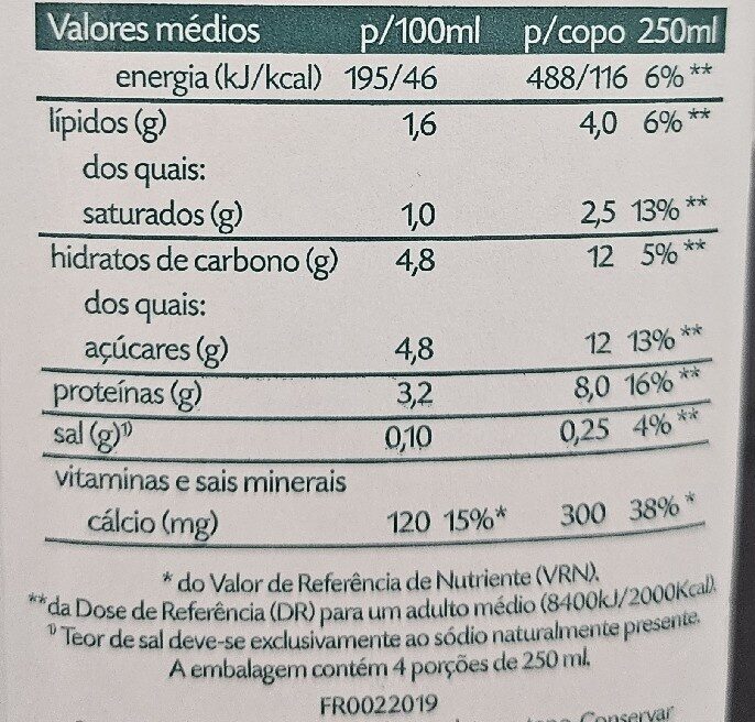 Foto da tabela nutricional