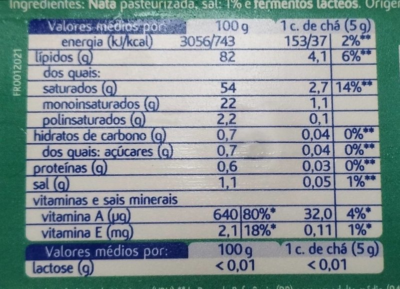 Foto da tabela nutricional