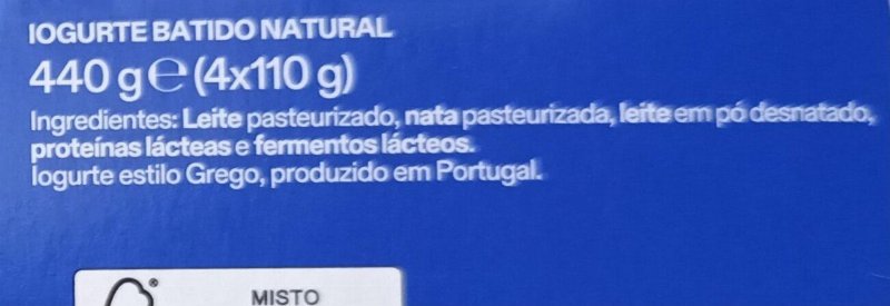 Foto da lista de ingredientes