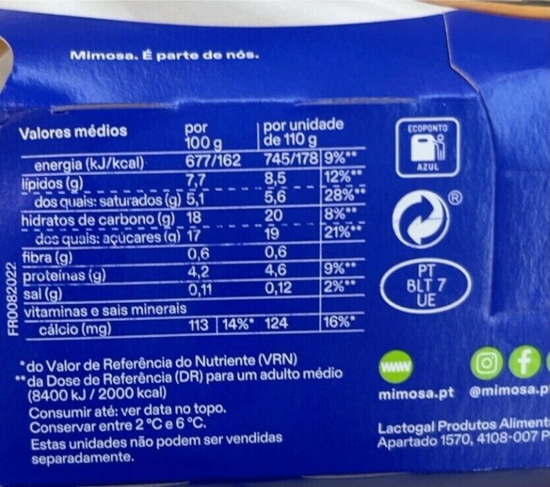 Foto da tabela nutricional