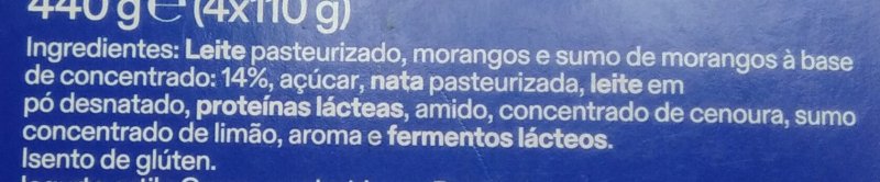 Foto da lista de ingredientes