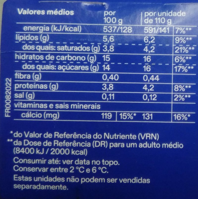 Foto da tabela nutricional