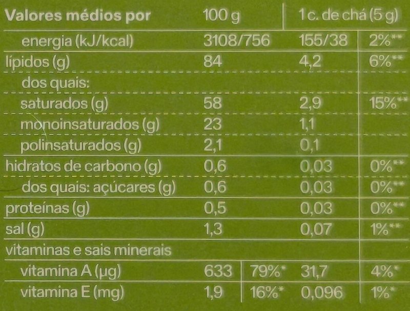 Foto da tabela nutricional